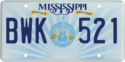 MS license plate BWK521