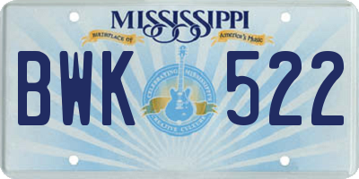 MS license plate BWK522