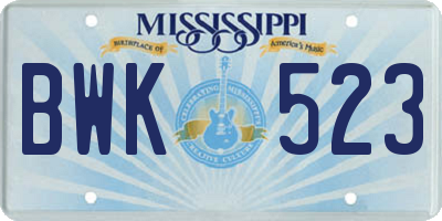 MS license plate BWK523
