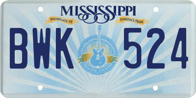 MS license plate BWK524