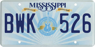 MS license plate BWK526