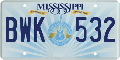MS license plate BWK532