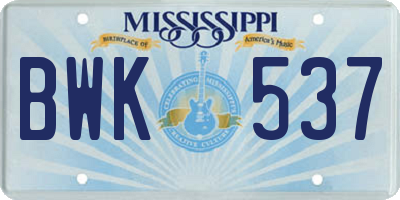 MS license plate BWK537