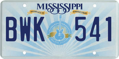 MS license plate BWK541