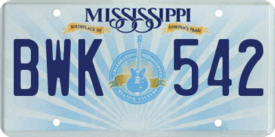 MS license plate BWK542