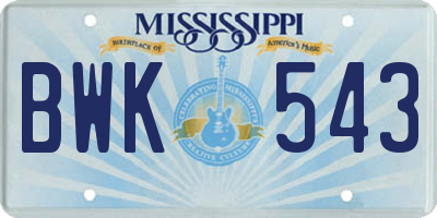 MS license plate BWK543