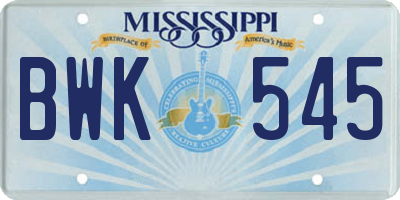 MS license plate BWK545