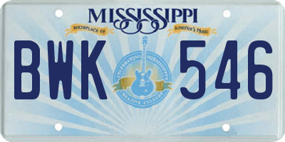 MS license plate BWK546