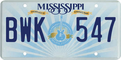 MS license plate BWK547