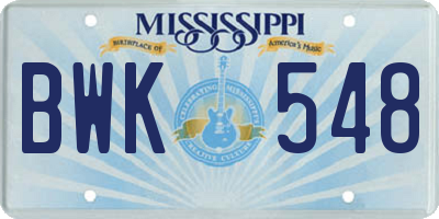 MS license plate BWK548