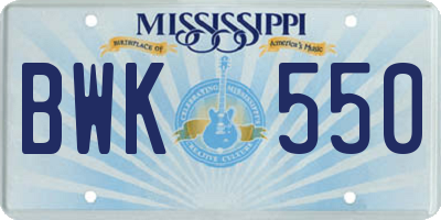 MS license plate BWK550
