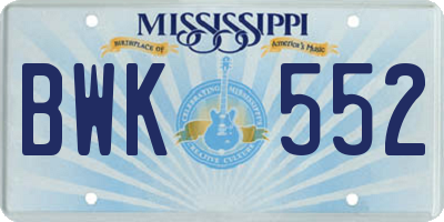 MS license plate BWK552