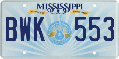 MS license plate BWK553