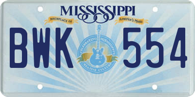 MS license plate BWK554