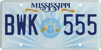 MS license plate BWK555
