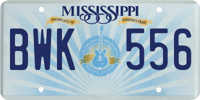 MS license plate BWK556