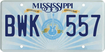 MS license plate BWK557