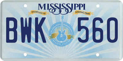 MS license plate BWK560