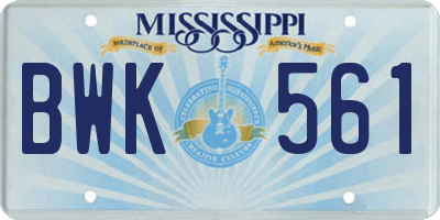 MS license plate BWK561