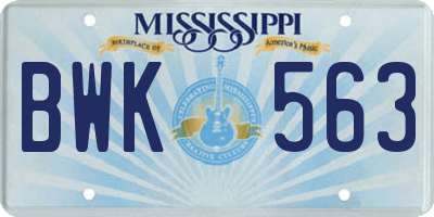 MS license plate BWK563