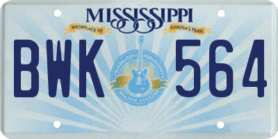MS license plate BWK564