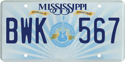 MS license plate BWK567