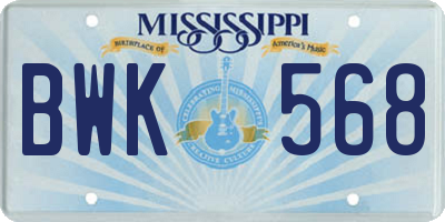 MS license plate BWK568