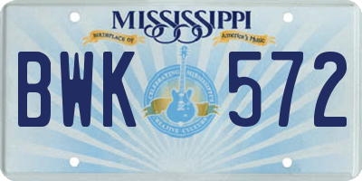 MS license plate BWK572