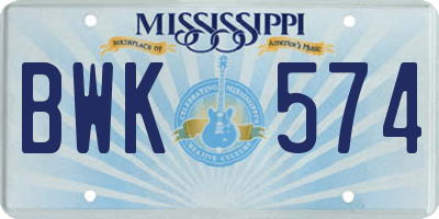 MS license plate BWK574