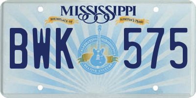 MS license plate BWK575