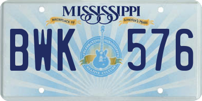 MS license plate BWK576