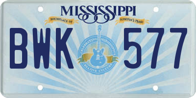 MS license plate BWK577