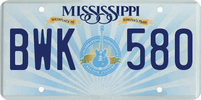 MS license plate BWK580