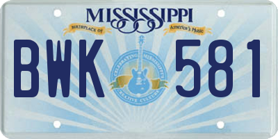 MS license plate BWK581