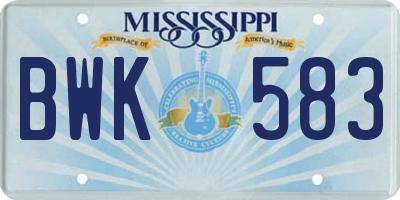 MS license plate BWK583