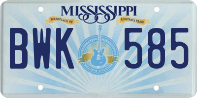 MS license plate BWK585