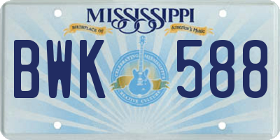 MS license plate BWK588