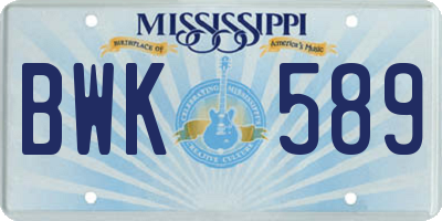 MS license plate BWK589