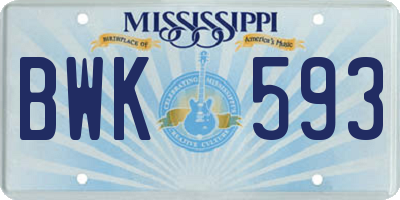MS license plate BWK593
