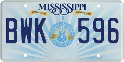 MS license plate BWK596