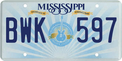 MS license plate BWK597