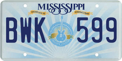 MS license plate BWK599