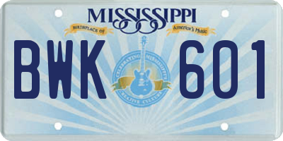 MS license plate BWK601