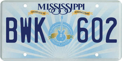 MS license plate BWK602