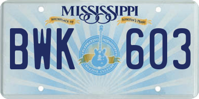 MS license plate BWK603