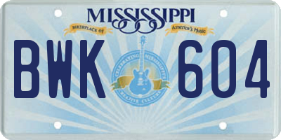 MS license plate BWK604