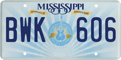 MS license plate BWK606