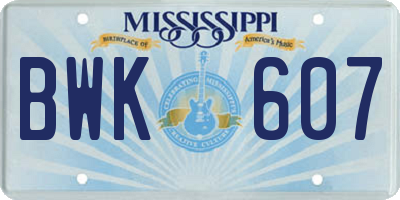 MS license plate BWK607