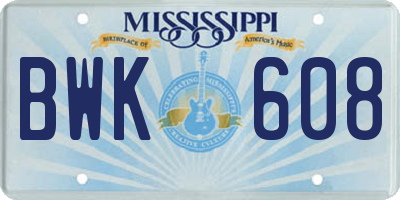 MS license plate BWK608