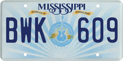 MS license plate BWK609